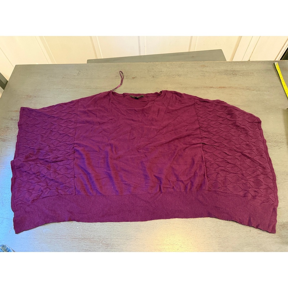 Fever Womens Purple Batwing Knit Sweater Pointelle Lambswool Angora Blend Small